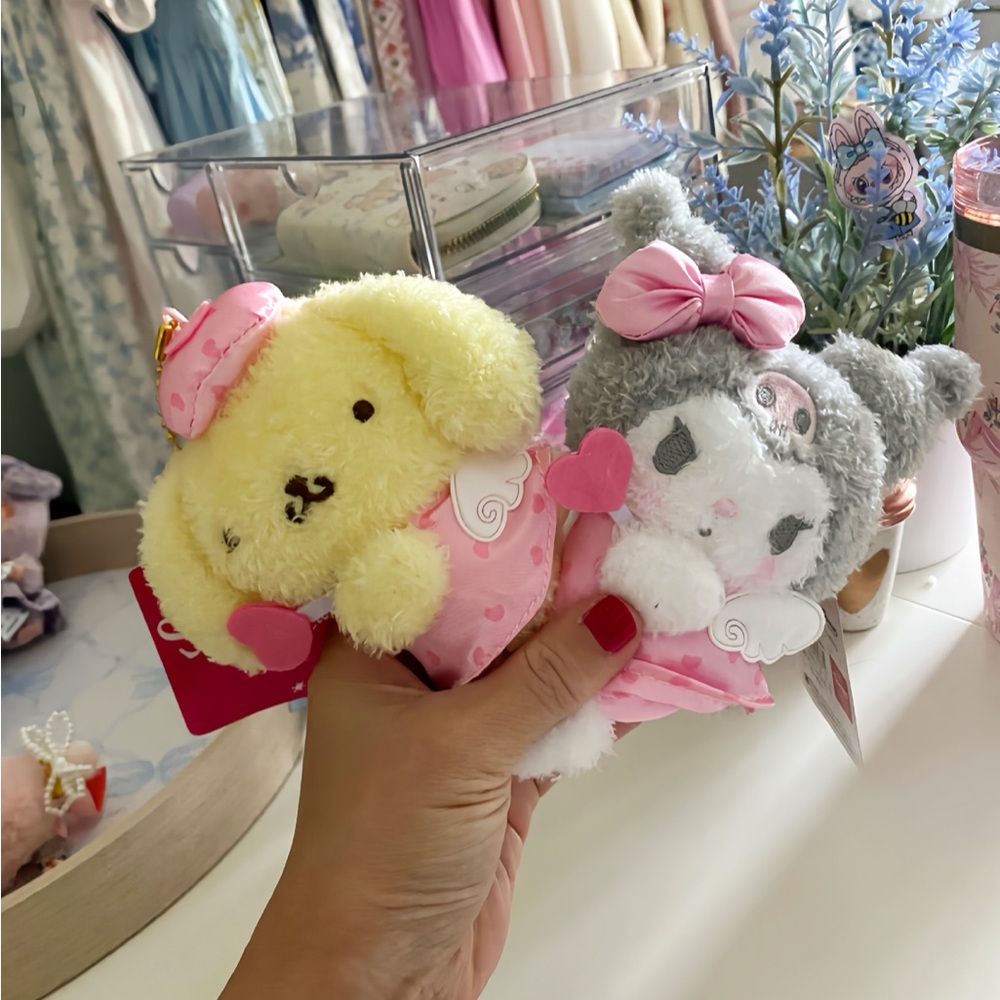 Cute Pom Pom and Kuromi Plushy Key Chain Bundle